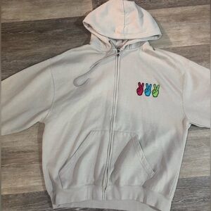 Cream Hoodie with Peace Sign Embroidery
